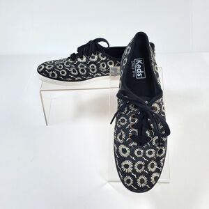 Keds Women's Sneakers Size 7.5 Black and White Floral Canvas Classic "Champion"
